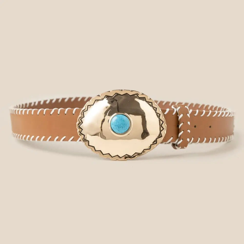 Western Turquoise Oval Concho Buckle Belt