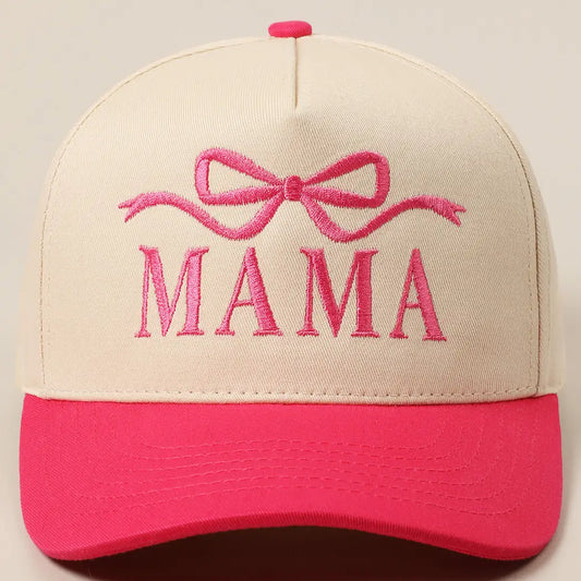 Mama Ribbon Embroidered Two-Tone Trucker Hat