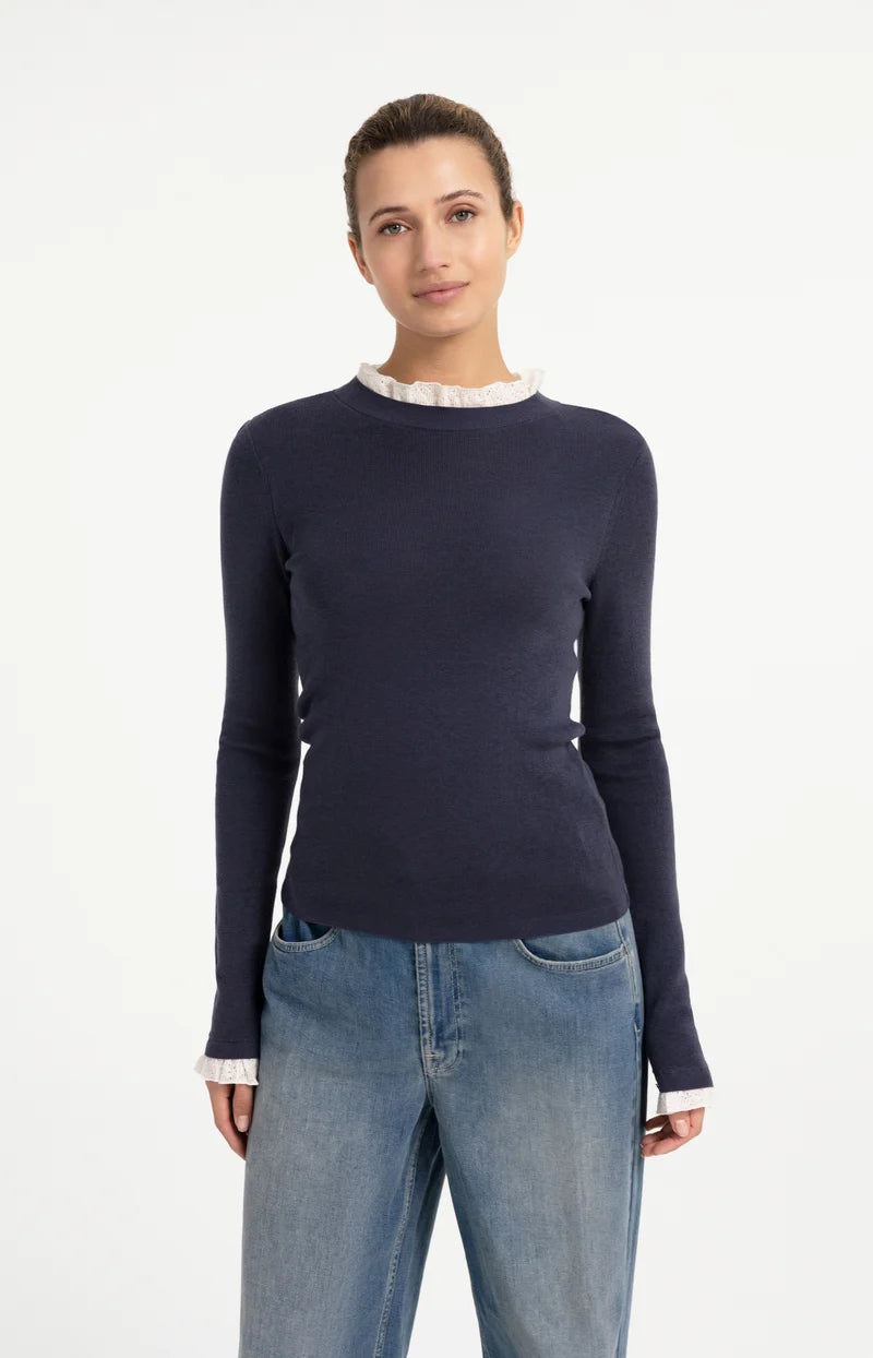 Fitted Rib Ruffle Sweater