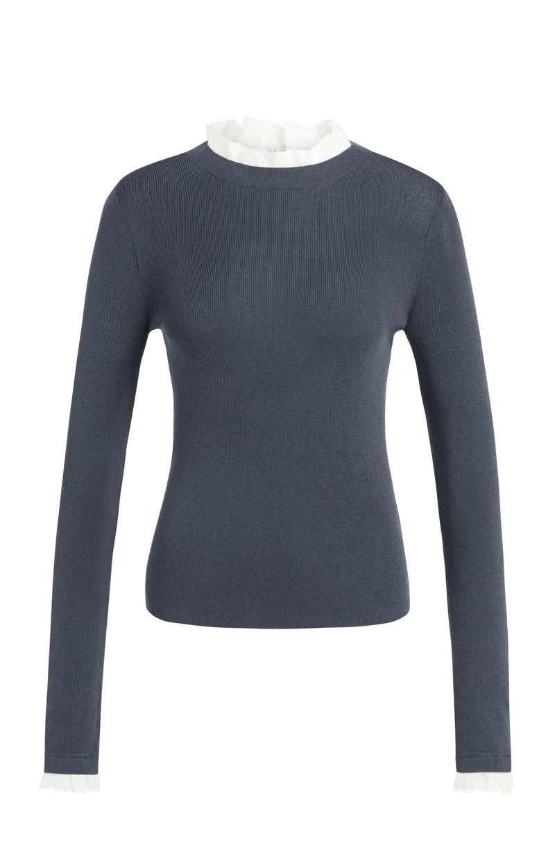 Fitted Rib Ruffle Sweater