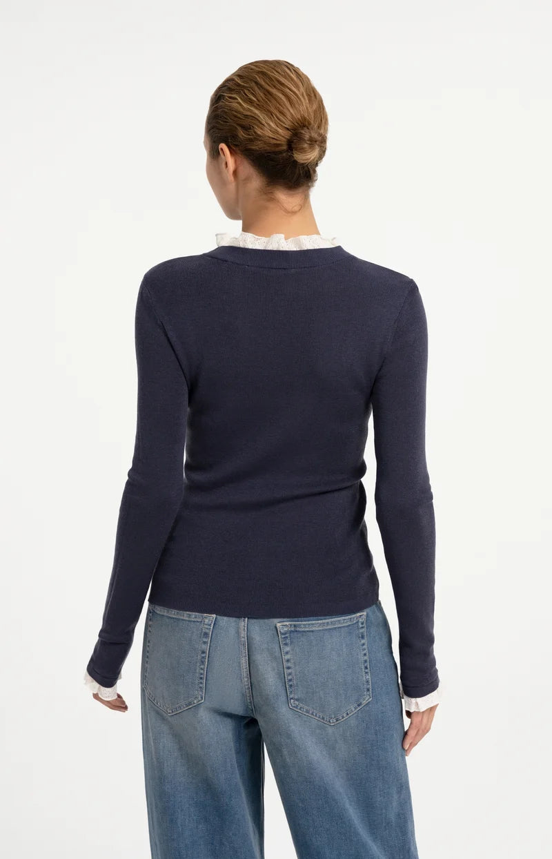 Fitted Rib Ruffle Sweater