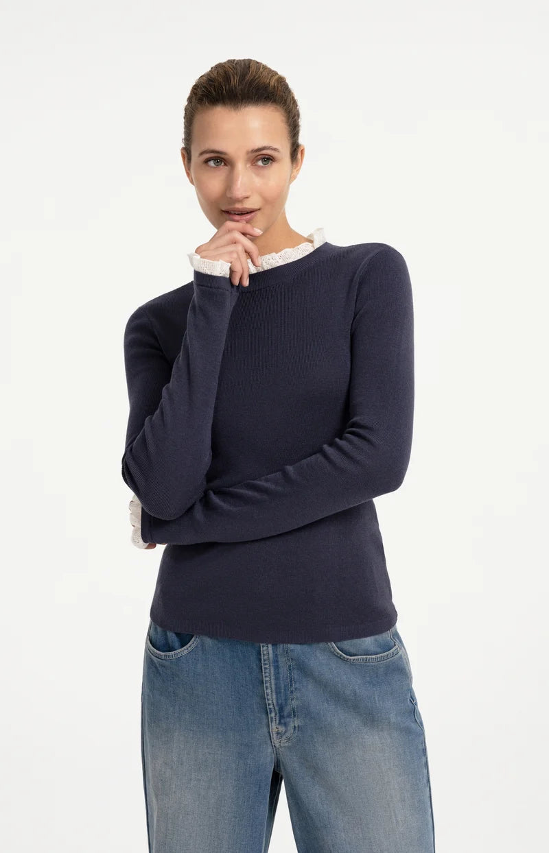 Fitted Rib Ruffle Sweater