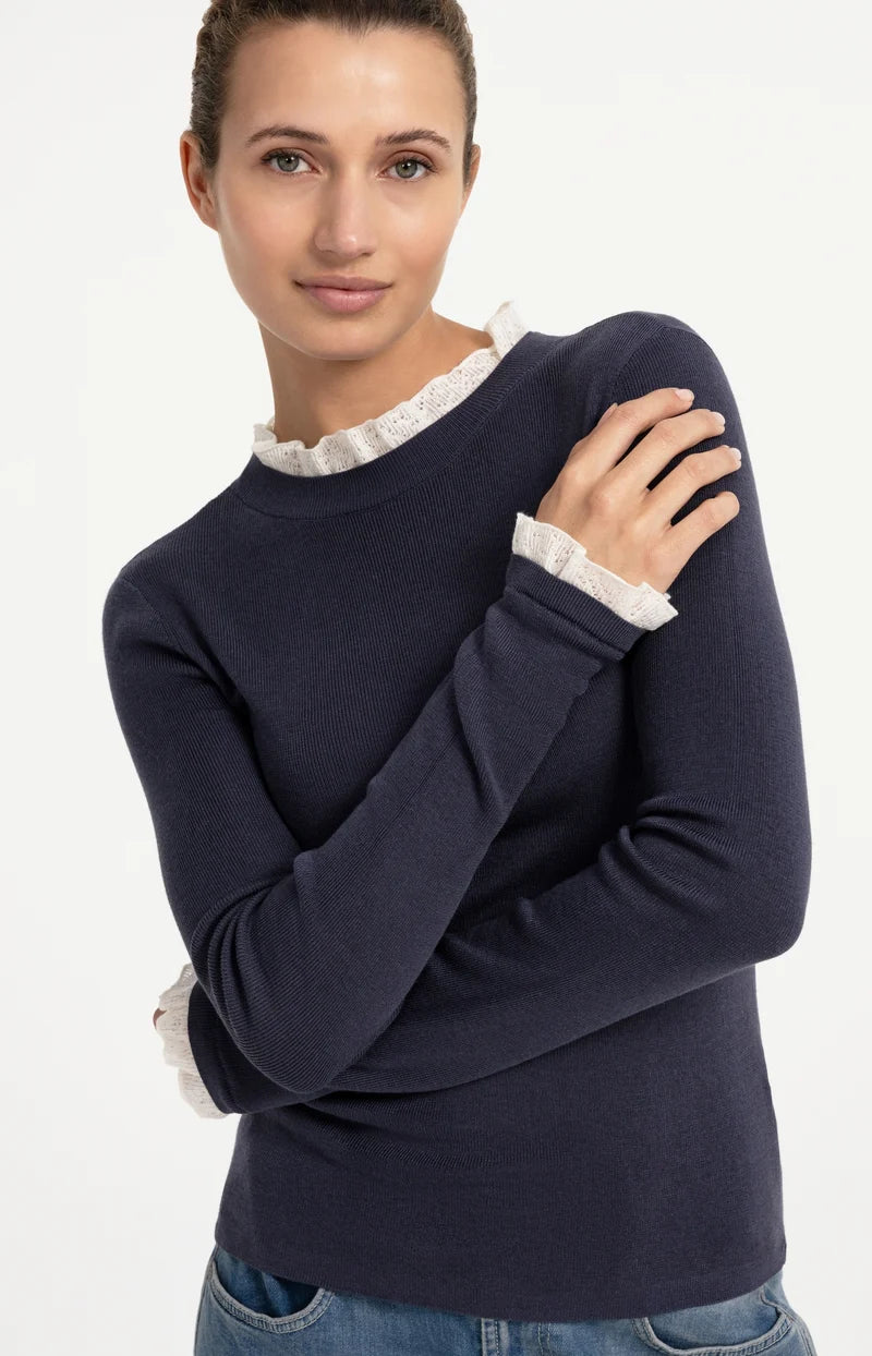 Fitted Rib Ruffle Sweater