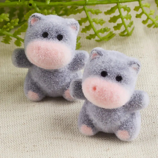 Miniature Flocked Gray Hippo