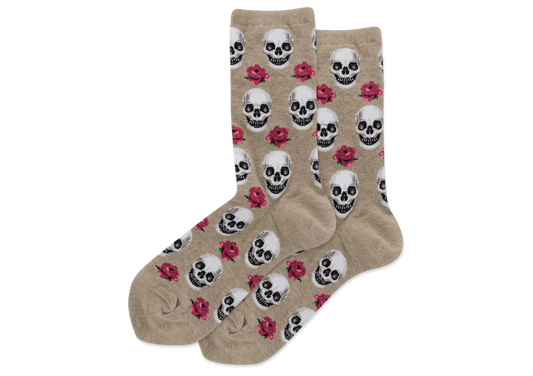 HOTSOX Women's Skull and Roses Crew Socks