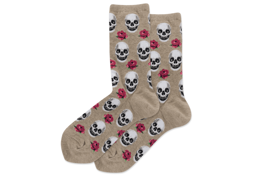 HOTSOX Women's Skull and Roses Crew Socks