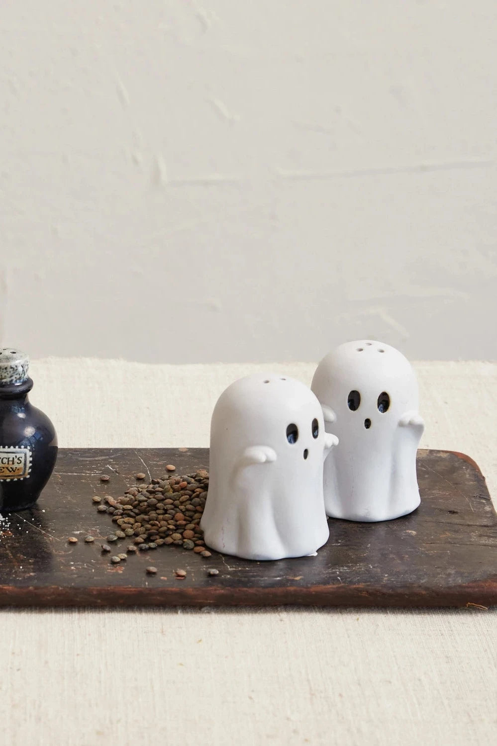 Embossed Stoneware Ghost Shaped Salt & Pepper Shakers