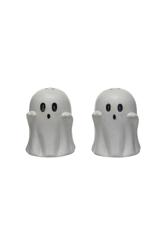 Embossed Stoneware Ghost Shaped Salt & Pepper Shakers