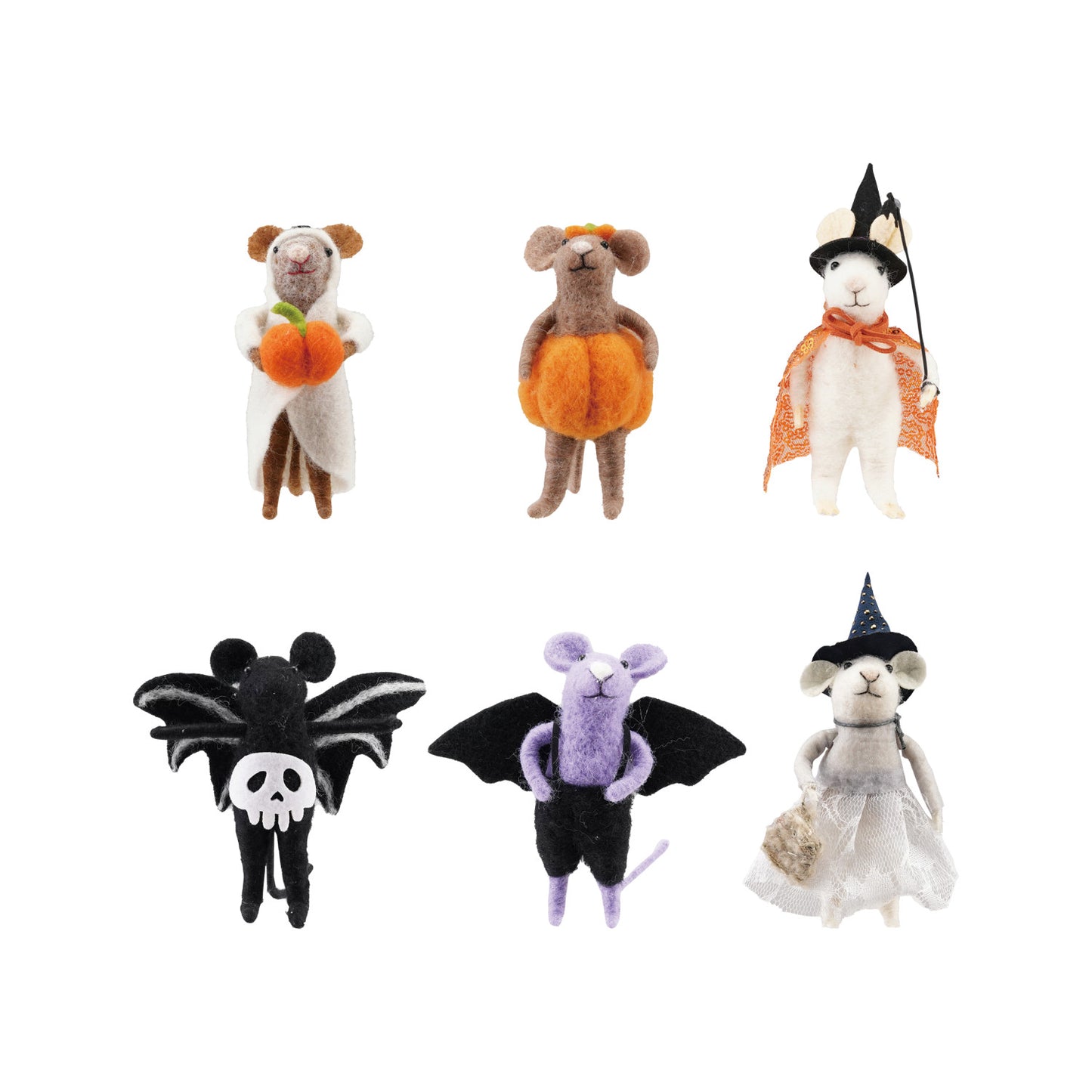 Wool Felt Halloween Mouse, Multi Color 6 Styles