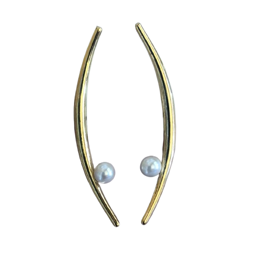 Curved Bar Pearl Earrings