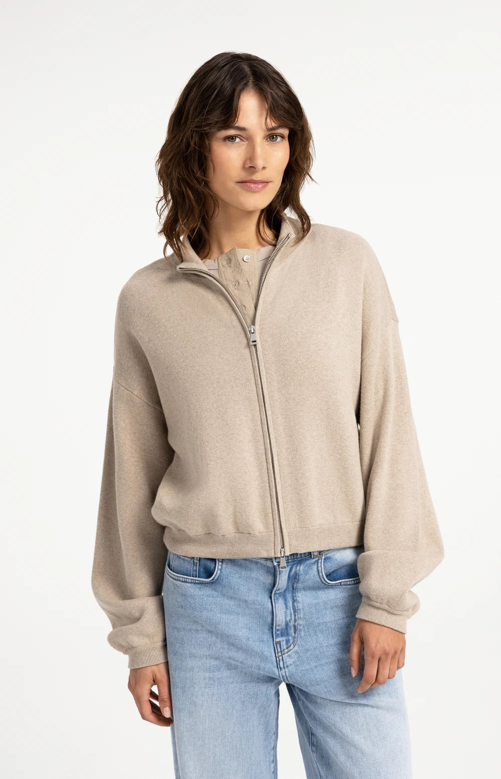 Jacquard knitted cardigan with zip closure