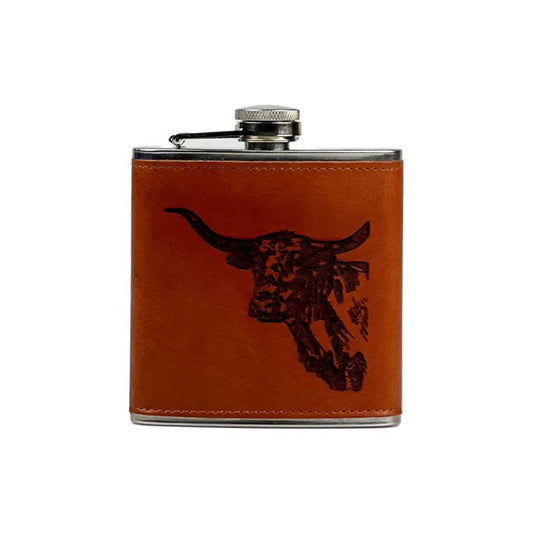 Leather Hip Flask - Texas Longhorn