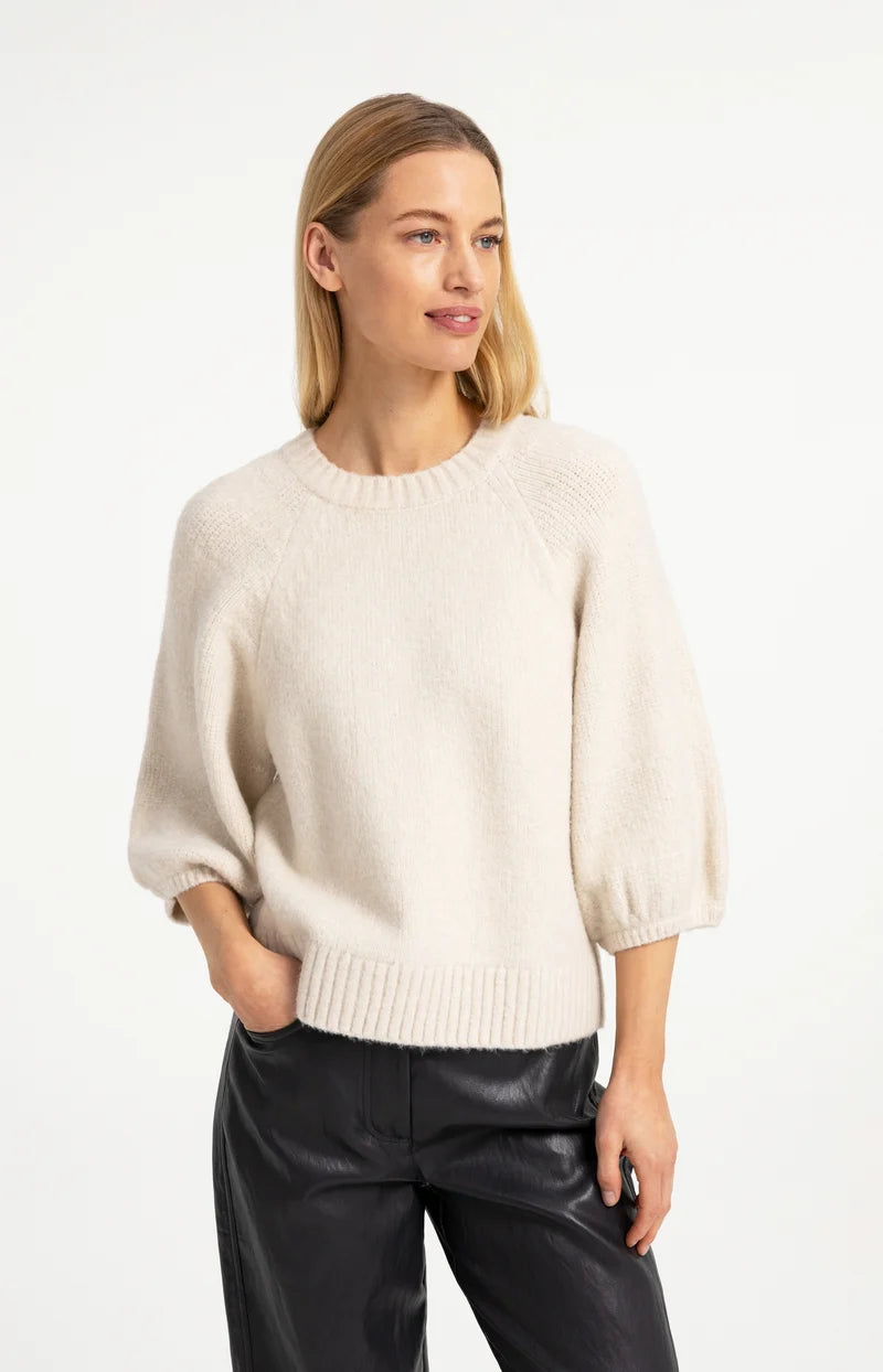 Sweater with Textured Balloon Sleeves