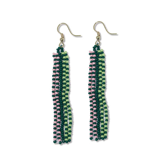 Melissa Speckled Border With Solid Middle Beaded Fringe Earrings