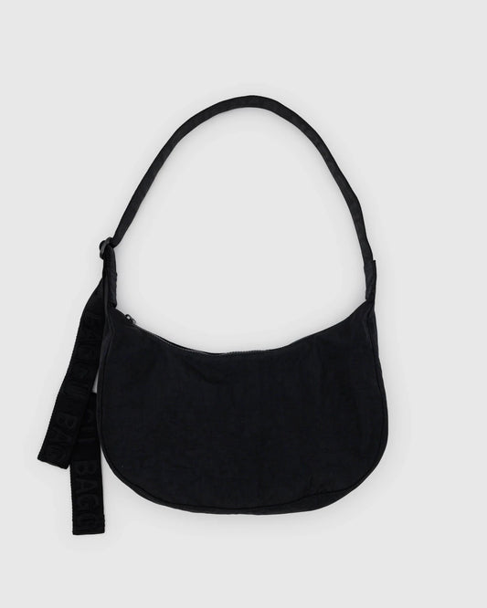 Medium Nylon Crescent Bag -Black