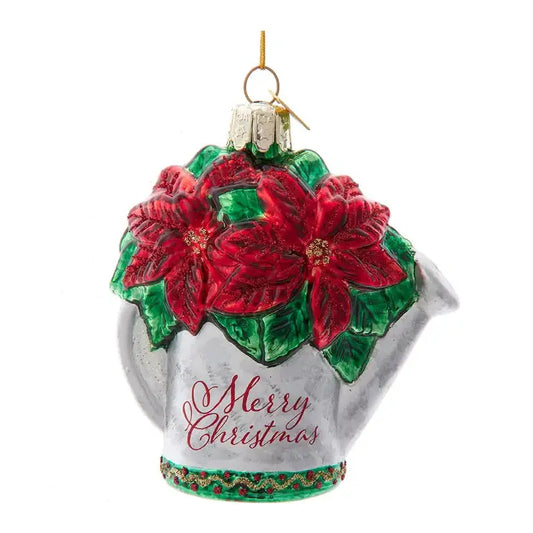 Noble Gems™ Glass Poinsettia "Merry Christmas" Watering Can Ornament