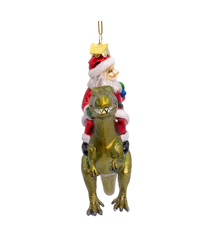 Noble Gems™ Glass Santa On Dinosaur Ornament