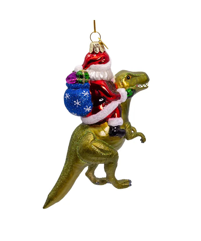 Noble Gems™ Glass Santa On Dinosaur Ornament