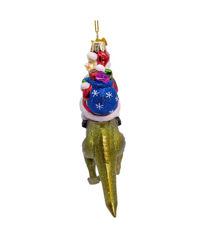 Noble Gems™ Glass Santa On Dinosaur Ornament