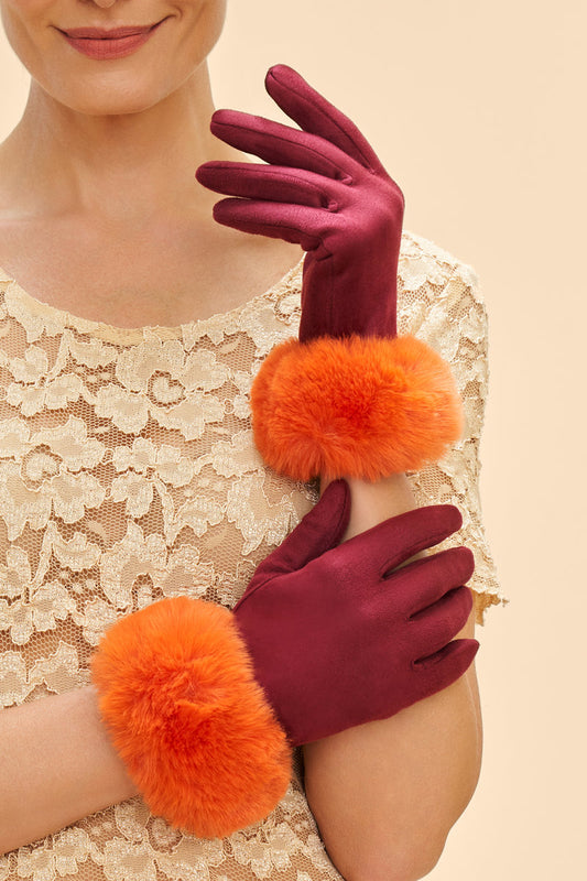 Bettina Gloves | Burgundy & Tangerine