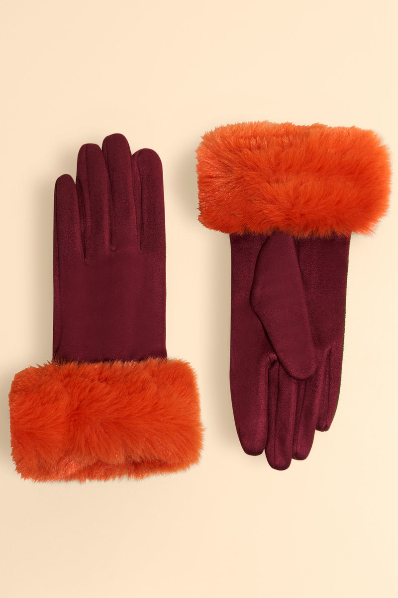 Bettina Gloves | Burgundy & Tangerine