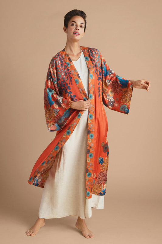 Trailing WIseria Kimono Gown in Terrocatta
