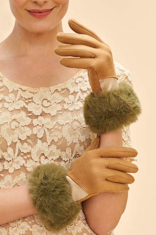 Two-Tone Bettina Faux Fur Gloves | Sand