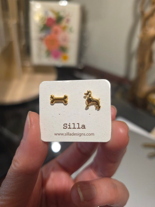 Dog and Bone Stud Earring