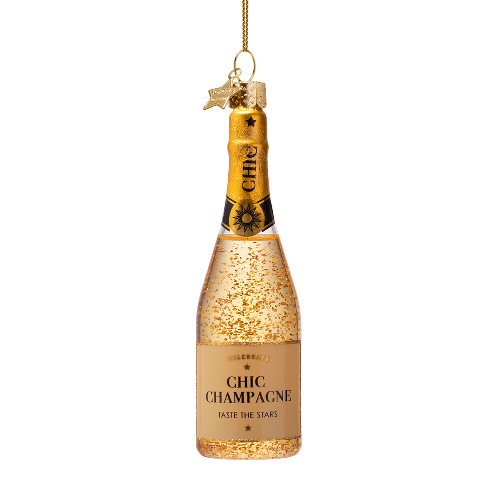 Ornament Glass Champagne Bottle with Glitter
