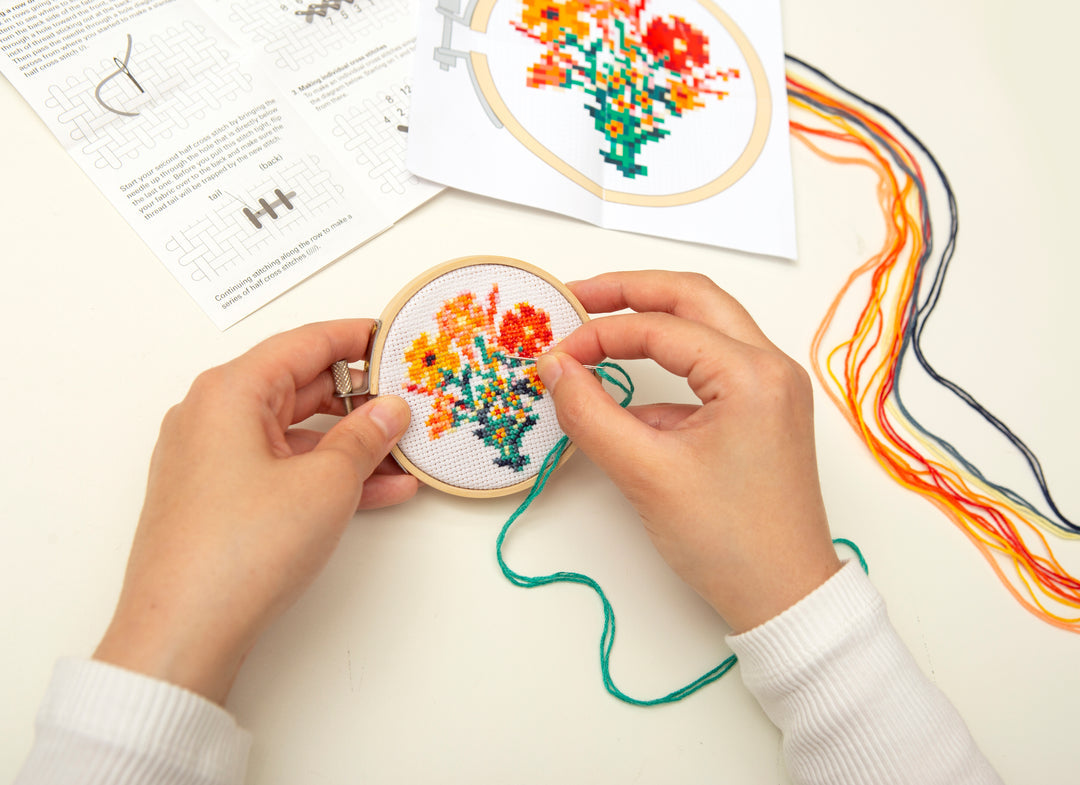 Mini Cross Stitch Embroidery Kit | Flowers