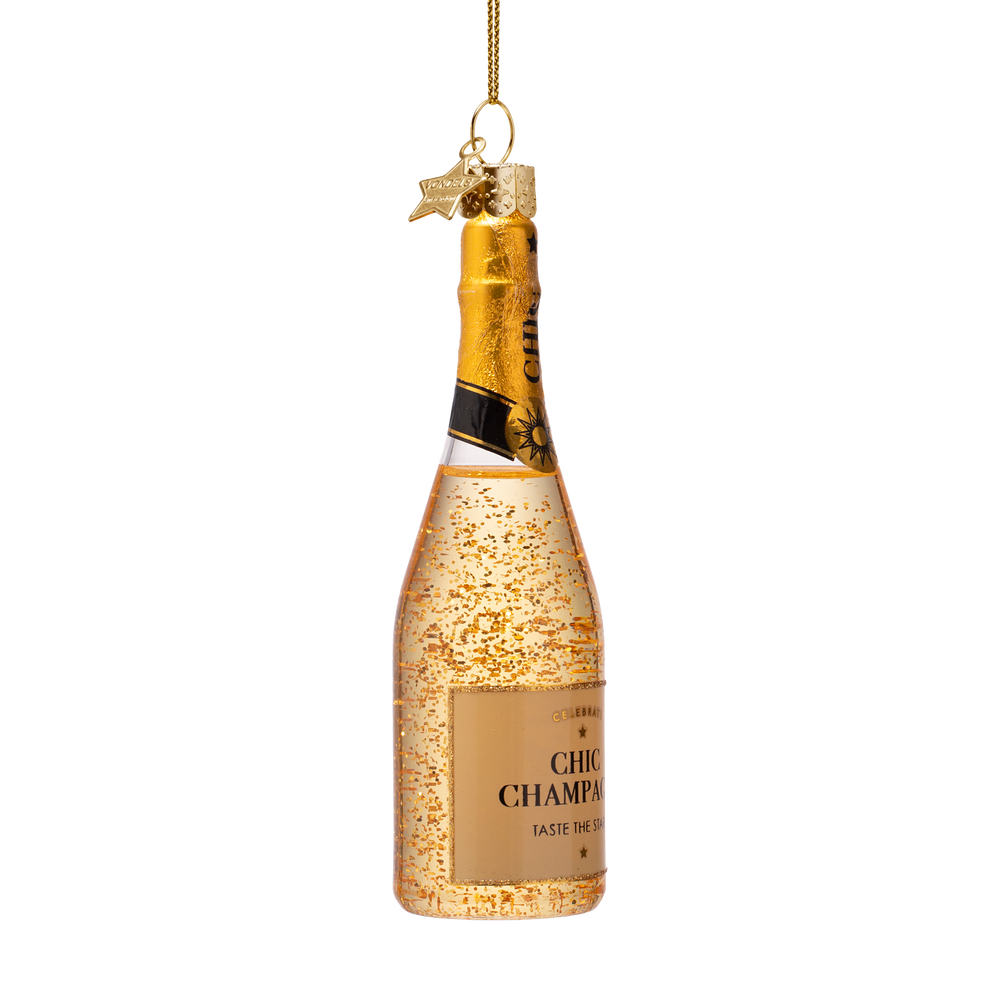 Ornament Glass Champagne Bottle with Glitter