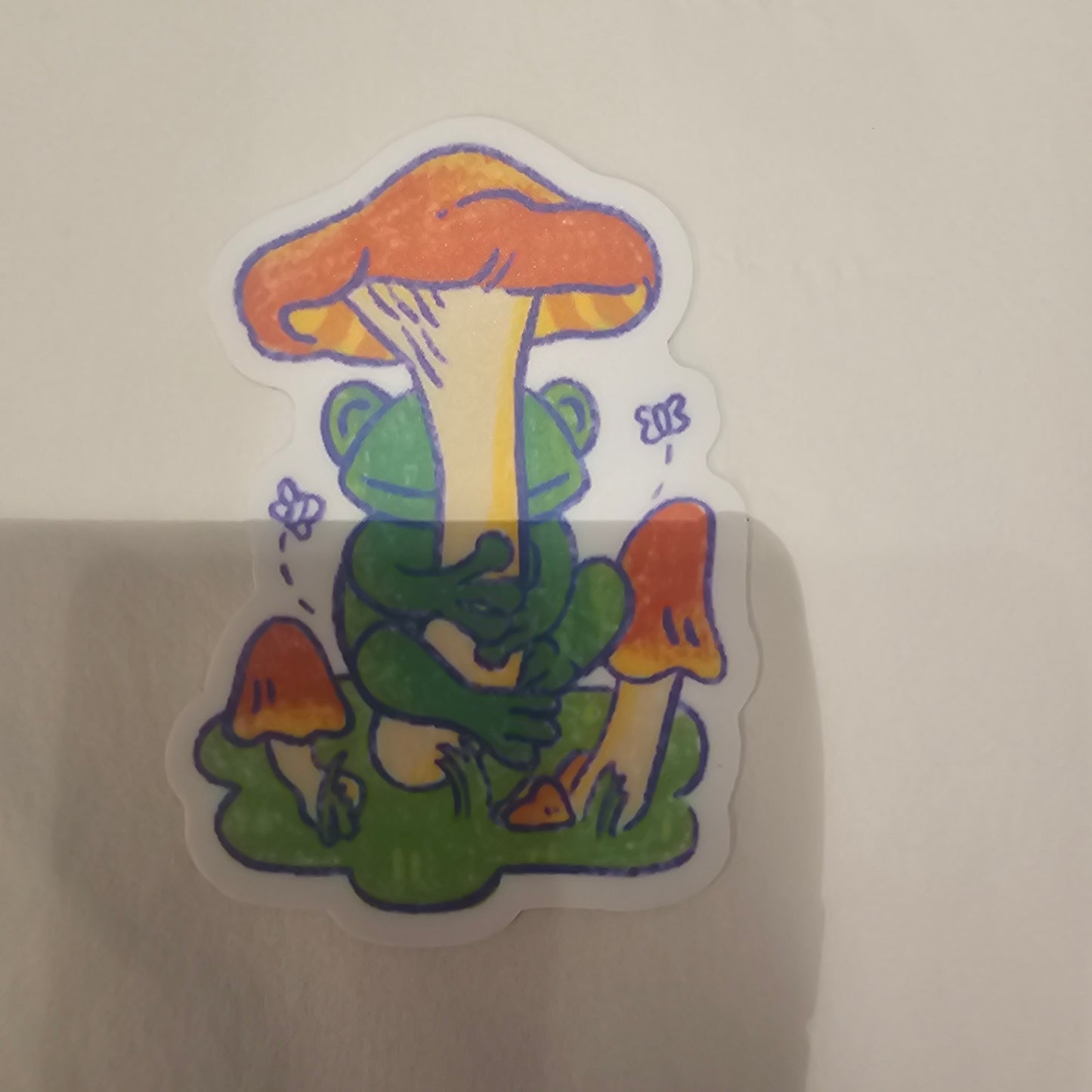 Frog Hugging Mushrooms Sticker