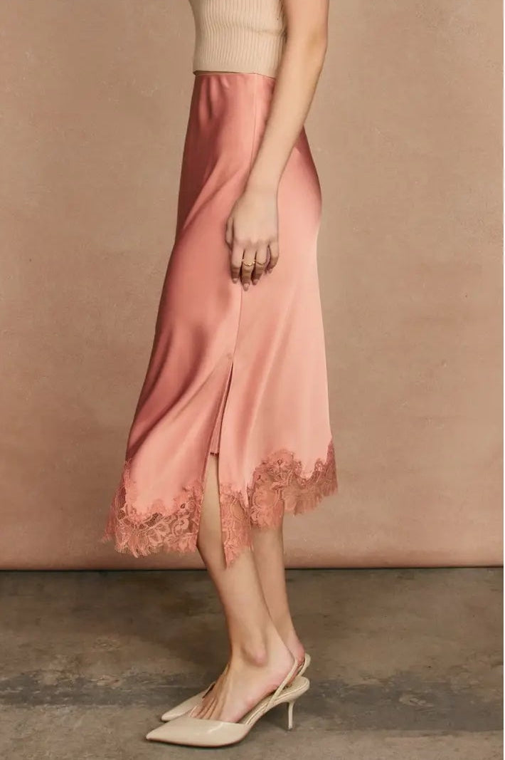 Dull Satin  Lace Hem Pencil Skirt