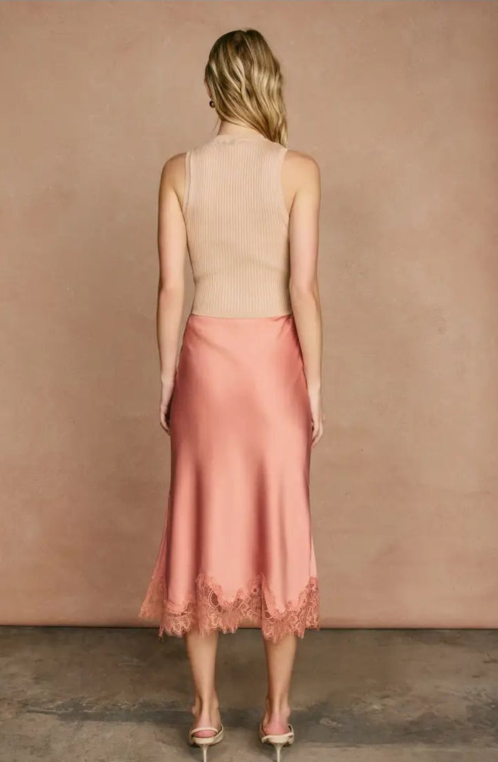 Dull Satin  Lace Hem Pencil Skirt