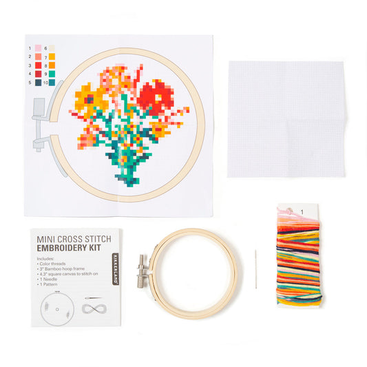 Mini Cross Stitch Embroidery Kit | Flowers