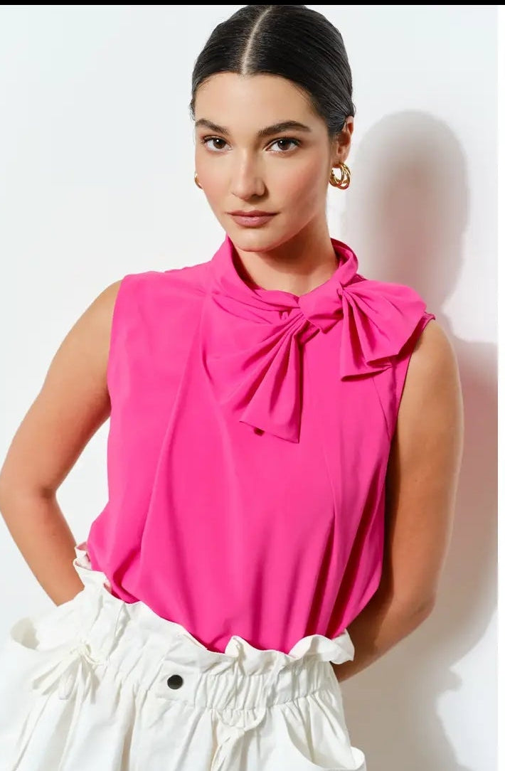 High Neck Bow Detail Sleeveless Blouse