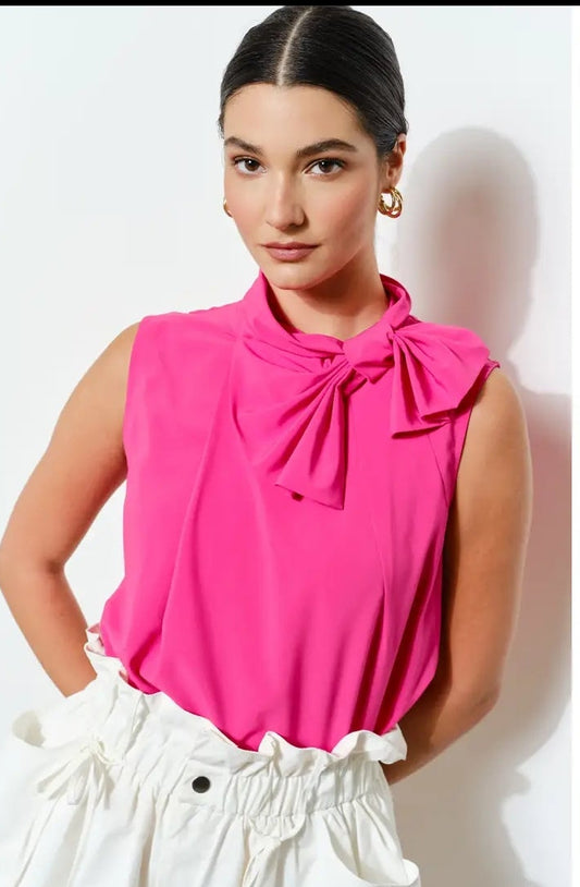 High Neck Bow Detail Sleeveless Blouse