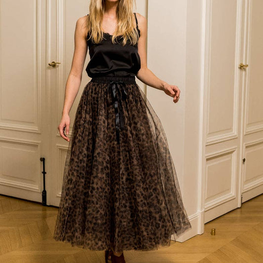 Aria Tulle Skirt in Large Leopard Print