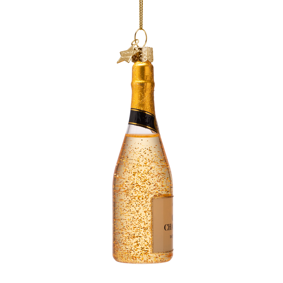 Ornament Glass Champagne Bottle with Glitter