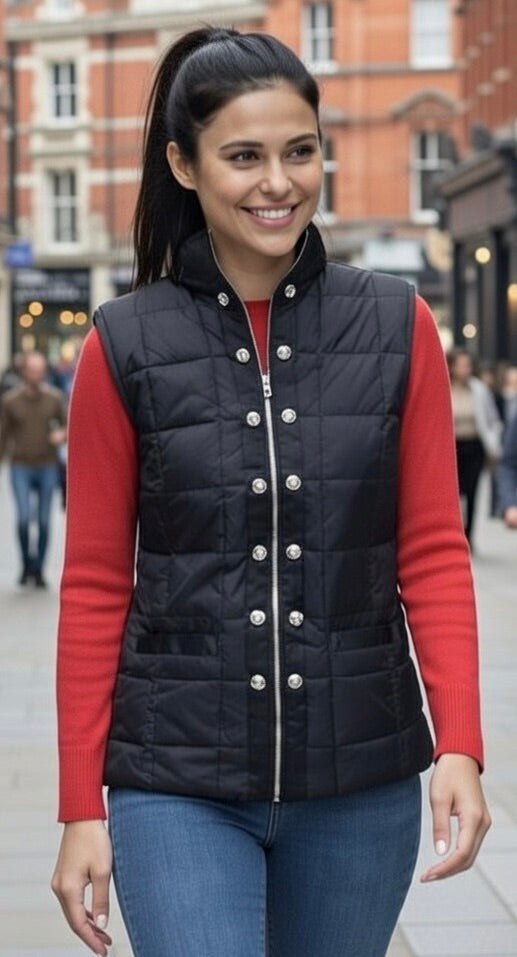 Celia puffer Vest with Stones and Hood