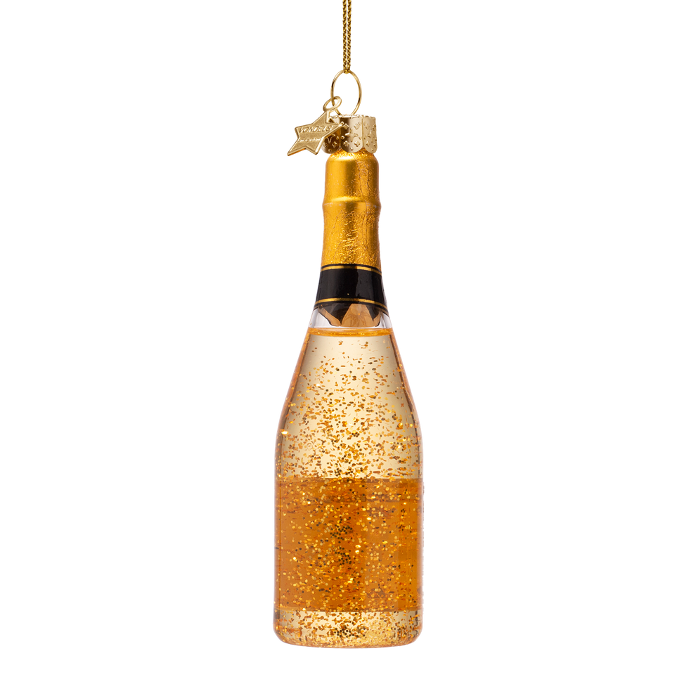 Ornament Glass Champagne Bottle with Glitter