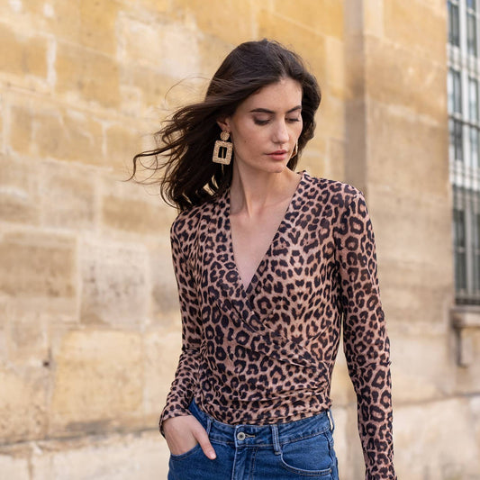 Leopard Mesh Wrap Top