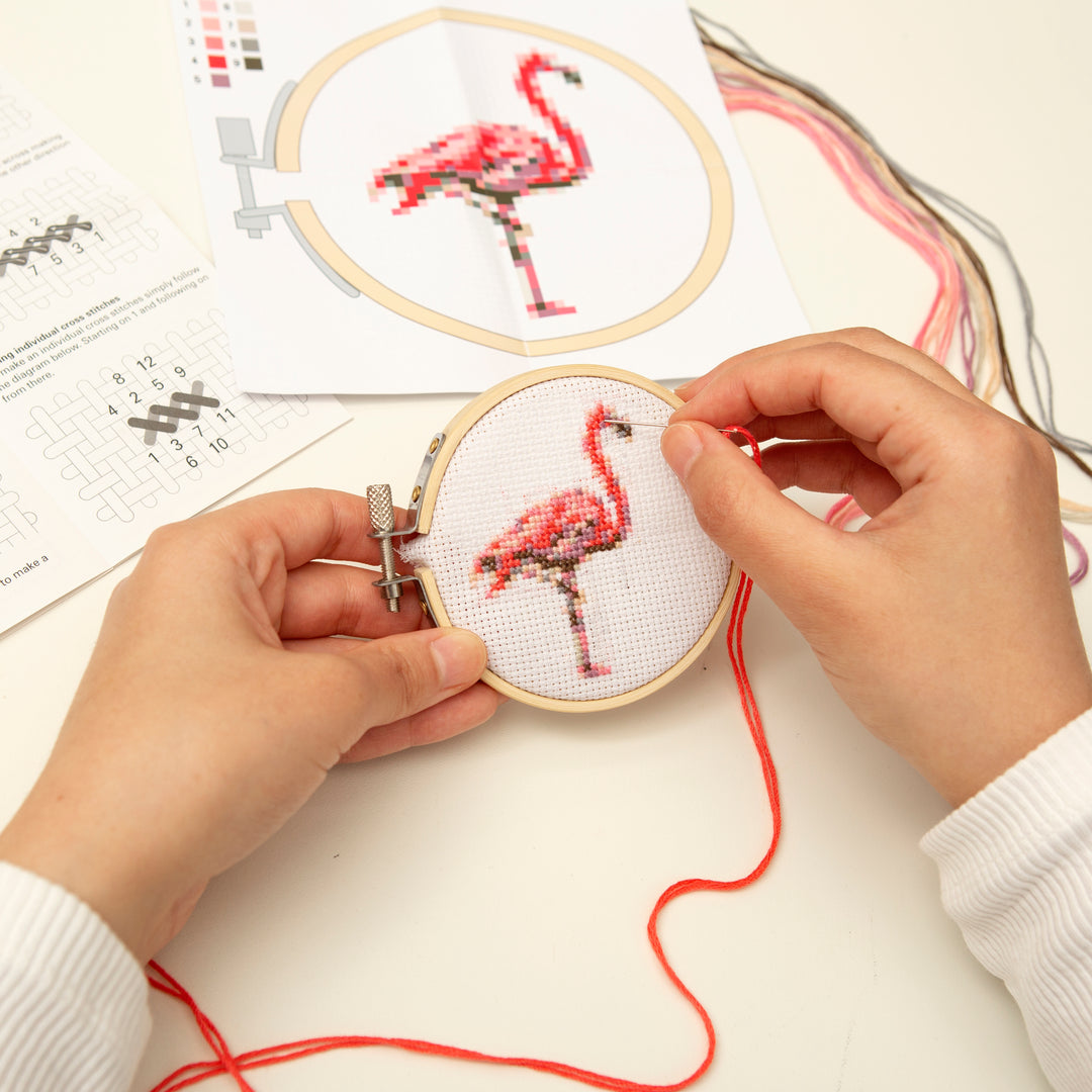 Mini Cross Stitch Embroidery Kit | Flamingo