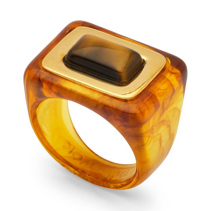 Tortoise Shell Square Resin Ring Tiger Eye