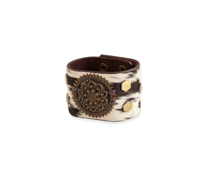 Brandianna Hair-on Hide Cuff Bracelet | Dark