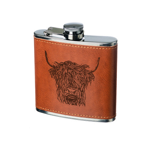 Leather Hip Flask - Highland Cow