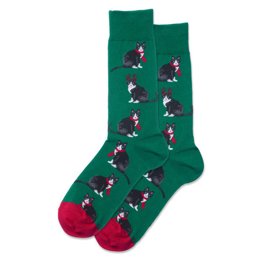 HOTSOX Men's Christmas Cat Crew Socks