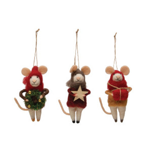 Wool Felt Mouse in Holiday Outfit Ornament