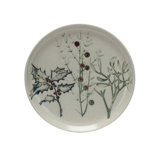 Debossed Stoneware Plate with Seasonal Botanicals