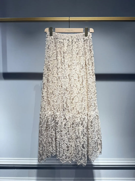 Maël Lace Skirt with Godets - Taupe
